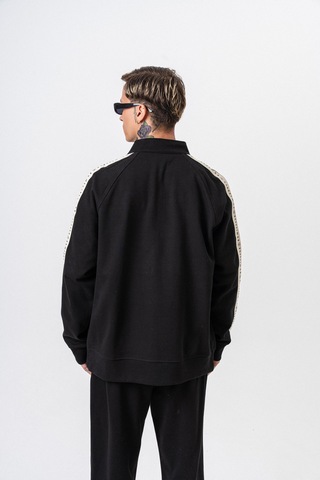 Respire Erkek 7 Şerit Detaylı Dik Yaka Doubleface Zip Oversize Sweatshirt Siyah