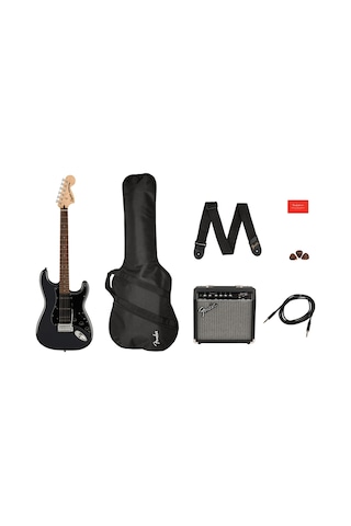Squier Affinity Strat Hss Frontman 15g Amp Charcoal Frost Metallic Elektro Gitar Seti