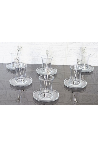 18 Parça Çay Seti Gümüş Japon Gülü Çay Kaşıklı 6 Bardak 6 Tabak 6 Kaşık Gümüş