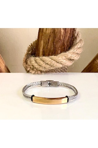Silver&gold Renk İnce Kordon Çelik Erkek Bileklik 22 Cm Gümüş - Altın