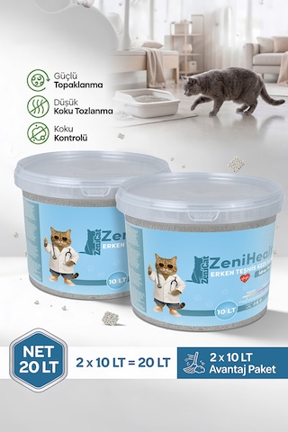Erken Teşhis Kedi Kumu 2x10 Lt - İnce Taneli Topaklanan Renk Değiştiren Sağlık Takipli Tozsuz Kovalı