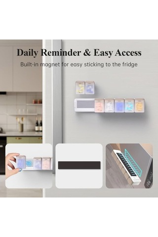 Manyetik 7 Günlük Hap Düzenleyici Günde 1 Kez Nem Geçirmez Günlük Hap Kutusu Haftalık İşaret Ayrılabilir Haftalık Hap Kutusu Siyah Ve Renkli,