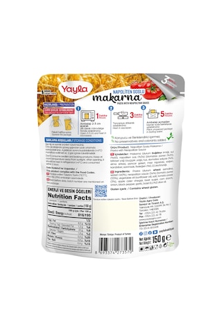 Yayla Yemek Hazır Napoliten Soslu Makarna 150 G
