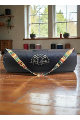 Narespor Su Geçirmez Lotus Baskılı Mat Taşıma Çantası Yogafitness Antrenman Çantası 2 Adet Mat Toplamalastiği Siyah