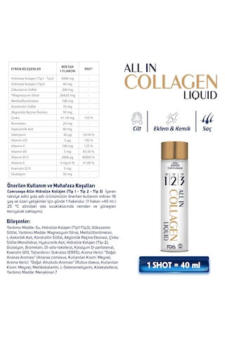 Camrusepa All In Collagen Liquid Tip 1-2-3 28 Flakon Likid Kolajen