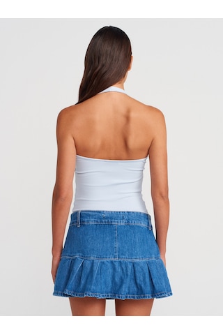 Dilvin 71979 %100 Pamuk Pileli Denim Şort Etek-mavi