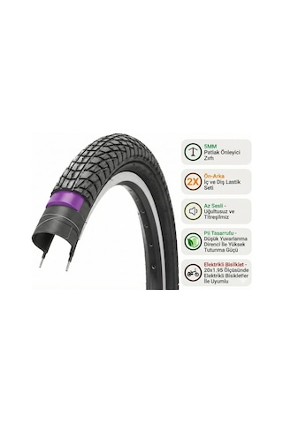 Bike Sky Black Cat Zırhlı Ön Arka Set İç Dış Lastik 20x1.95 5 Mm Zırh Kalınlığı, Elektrikli Bisikl