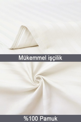 Çizgili Saten 2'li Yastık Kılıfı Ekru