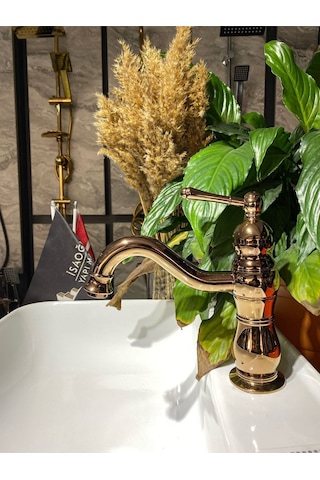 İsaoğlu Yapı Bakır Lavabo Bataryası Bronz Lavabo Musluğu Country Design Rose Bakır Banyo Bataryası Rose Gold