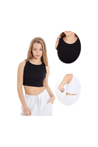 Alya Underwear Kaşkorse Kalın Biye Crop Siyah