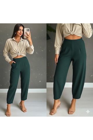 Sidelya Concept Kadın Yüksek Bel Krep Pantolon Yeşil