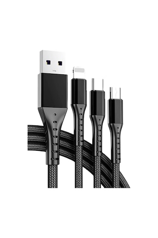 Hasır, 3 İn 1, Şarj Kablosu, Lightning & Micro Usb, Type-c, Ios, - Siyah