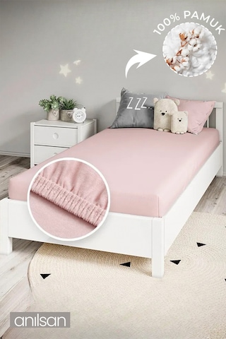 Düz Pudra Bebek Lastikli Yatak Çarşafı %100 Pamuklu 70x140