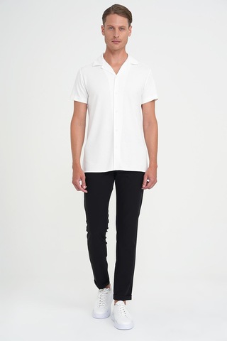 Efor Slim Fit Apaş Yaka Modal Karışımlı Kısa Kol Beyaz Gömlek G 1590 Beyaz