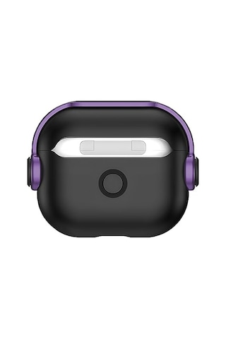 Ayrex Airpods 3 Djpods Sert Malzemeli Kilitli Kapak Askı Aparatlı Airpods 3 Uyumlu Kılıf Siyah - Mor
