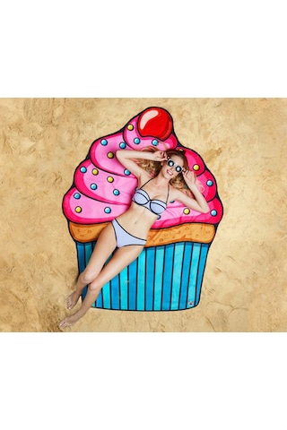 Lemestar Büyük Boy Cupcake Desenli Plaj Battaniyesi - Çok Renkli, Kumdan Koruma, Makinaya Yıkama Uygun, Plaj Havuzu Gönüllü DiğER