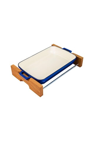 Lava Döküm Dikdörtgen Rosto Ve Fırın Tepsisi Kayın Servis Ahşabı Döküm Demir Yekpare Çift Kulplu Edition Serisi Ölçü 26x40cm.
