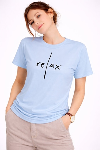Nevermind Kadın Tişört Basic Minimal Baskılı Relax Yazılı Günlük Rahat Pamu Mavi