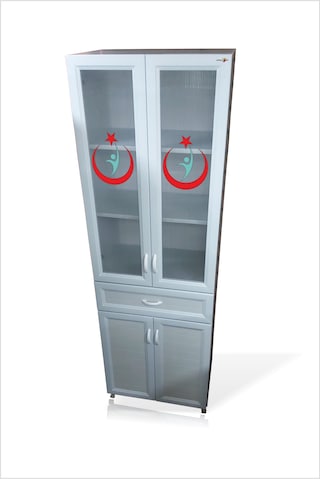 Büyük 4 Kapaklı Hastane Revir Klinik Eczane Sağlk Ocağı Kabini Tıpbi Malzeme İlç Enjektör Dolabı 180 X 60 X 35 Cm
