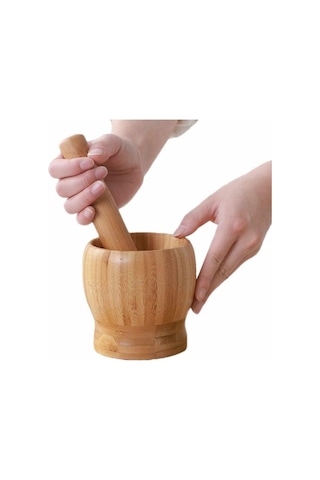Deconox Bambu Havan Ve Tokmak Seti, Büyük Boy Mutfak Havanı, Baharat Ve Sarımsak Öğütücü Ve Döveceği Sku: Smg8690010533654