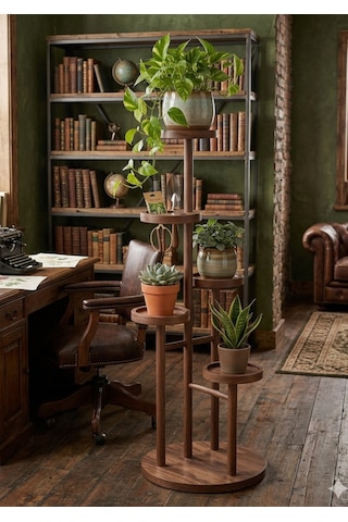 Masif Ladin 5 Katlı Modern Ahşap Saksı Standı 7990