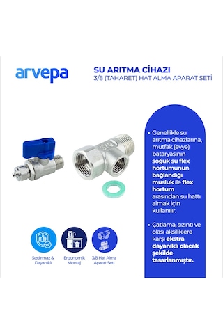 Arvepa Su Arıtma Cihazı 3/8 (Taharet) Hat Alma ve Konnektör Vana Seti - Ekstra Dayanıklı (Metal)