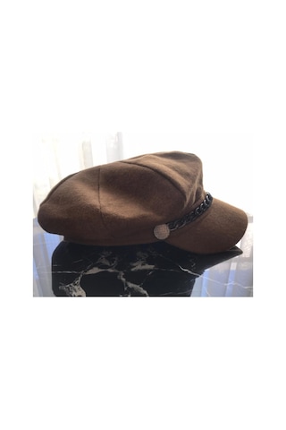 Monkeysstore Kahve Zincir Detaylı Kaşe Kaptan Şapka Kahverengi