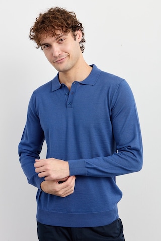 Desen Erkek Basic Polo Yaka İnce Triko Kazak İndigo İndigo