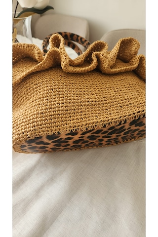 İlmekbyela Leopar Desenli Fırfırlı Çanta Hasır