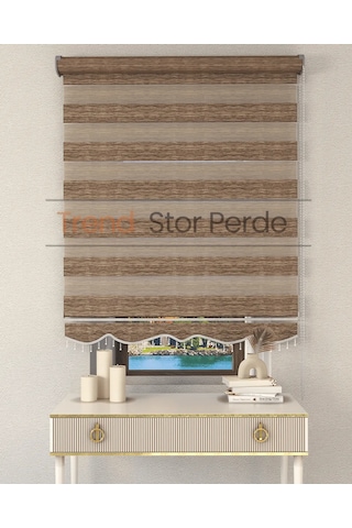 Kahve Boncuklu Zebra Stor Güneşlik Perde Opak Kahve