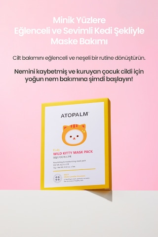 Çocuklara Özel Yoğun Nem Sunan Günlük Yaprak Maske Atopalm Wild Kitty Mask Pack Kids