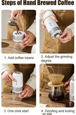 Ulzyvf Taşınabilir Usb Şarjlı 13w Burr Kahve Öğütücü, 200ml, Kamp/ev/ofis Beyaz