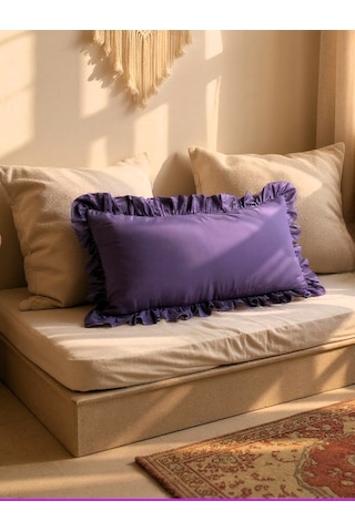 Fırfırlı Vintage Buldan Keten Mor Renk Iskandinav Uzun 40x100 Kırlent Yastık İçi Dolgulu Mor