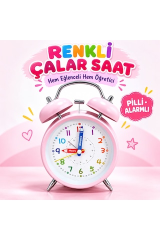 Eğitici Ve Eğlenceli Renkli Çalar Saat Pilli, Metal Gövdeli Çocuk Saati Pembe