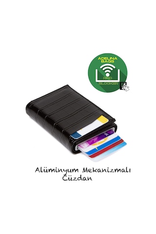 Adelina Bags Adelina Timsah Desenli Mekanizmalı Otomatik Kızaklı Kartlık Cüzda Siyah
