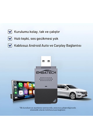 Embatech Araç Içi 2in1 Android Ve Apple Cihazlar Için Kablosuz Android Auto Ve Carplay Adaptörü Emt-004 Diğer