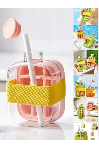 Mucit Home 500 Ml Buz Kalıbı Pipetli Matara Soğuk İçecek Şişesi Buzluklu Suluk Renkli