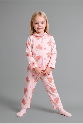 Defacto Ayıcık Desenli Önden Düğmeli 2li Pijama Takımı Kız Bebek I3231a526aupn114 Pembe-pn114