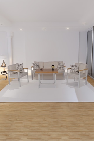 Neokas Balkon Mobilyası, Bahçe Takımı, Kafe Koltuğu, Bekleme Alanı Koltuğu, 1 +1 + 3+ Masa Beyaz