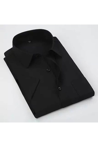 Nacar Store Erkek Siyah Kısa Kol Klasik Kesim Gömlek SİYAH
