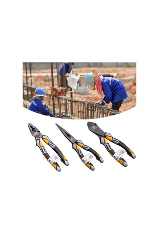Yaleker Profesyonel Elektrikçi Pliers Seti: Çelik Telli Kesici, Uçlu Ve Eğimli Aynaklı, Krom-vanadyum Çelik, 3 Farklı Tip Seçeneği Sarı