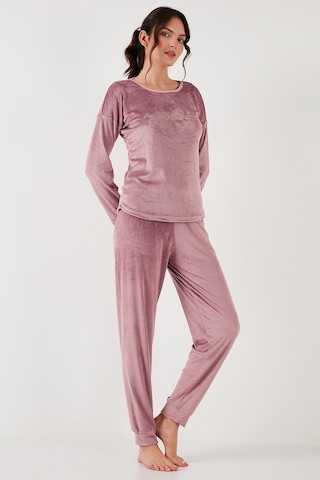 Lela Regular Fit Yumuşak Dokulu Kadife Bayan Pijama Takımı 6094200W4 Pudra