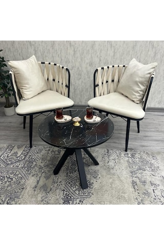 Balkon,teras,kafe,çay Seti İkili Takım Gözde Çay Seti Takımı Siyah Krem Siyah Krem