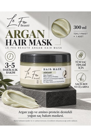 Le Feu Beauté Argan Ve Amino Proteinli Saç Bakım Maskesi 300 Ml Kuru Ve Yıpranmış Saçlar