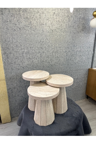 Traverten Görünümlü Mdf 3 Lü Sehpa