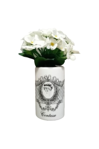 Vazoda Beyaz Yapay Çiçe Dekoratif Kraliçe Model Vazo Dahil 7 x 7 x 16 CM