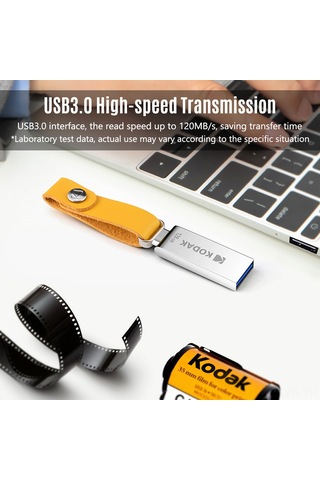 Ranyeek Kodak K123 128gb Usb 3.0 Metal Usb Bellek - 120mb/s Okuma Hızı, Su Geçirmez, Araç Uyumlu, Zirhli Kasa Ve Moda Deri Zincir