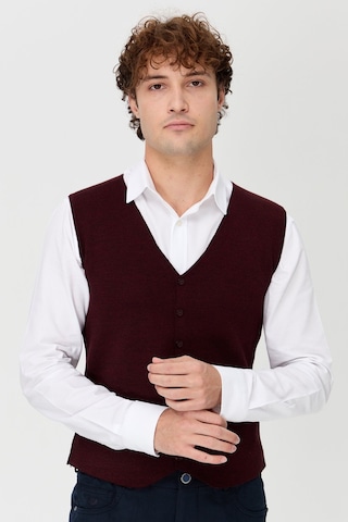 Erkek V Yaka İnce Triko Yelek Bordo Bordo