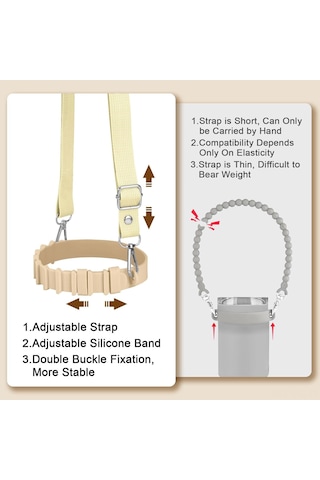 Aubyhe Stanley Bardak İçin Ayarlanabilir Silikon Askılı Kordon - Krem Rengi, Taşıma Kolaylığı Sağlar Haki