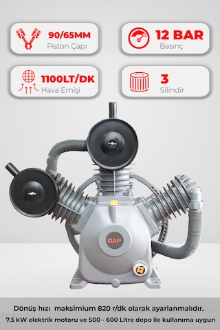 Kompresör Kafası 3 Piston 12 Bar Gk600